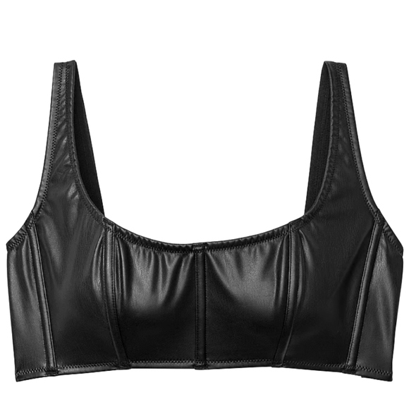 VS Black Faux Leather Bralette - Picture 2 of 10